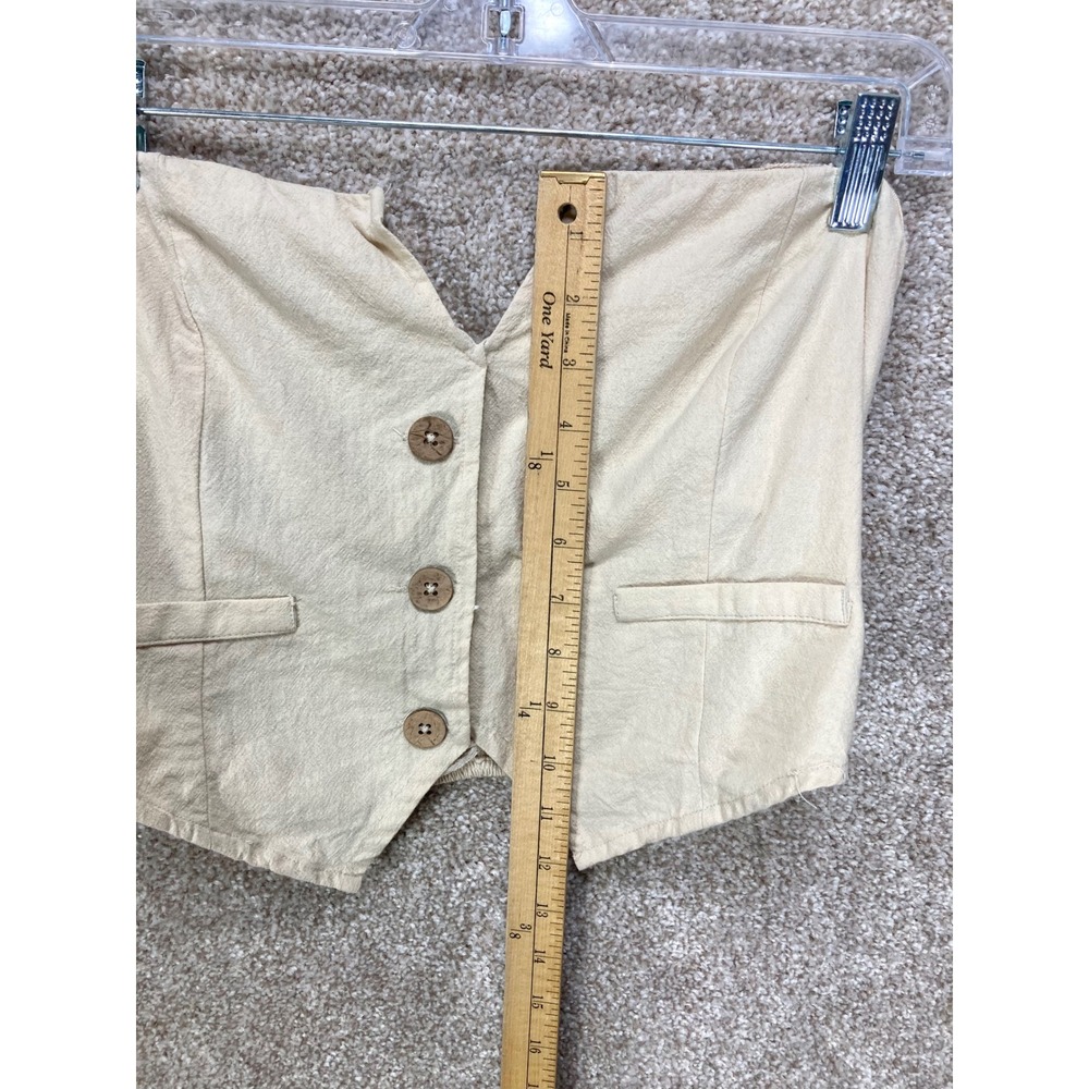 Free People Button Front Strapless Vest Crop Top Women S Cream Cotton Layering - Picture 5 of 7